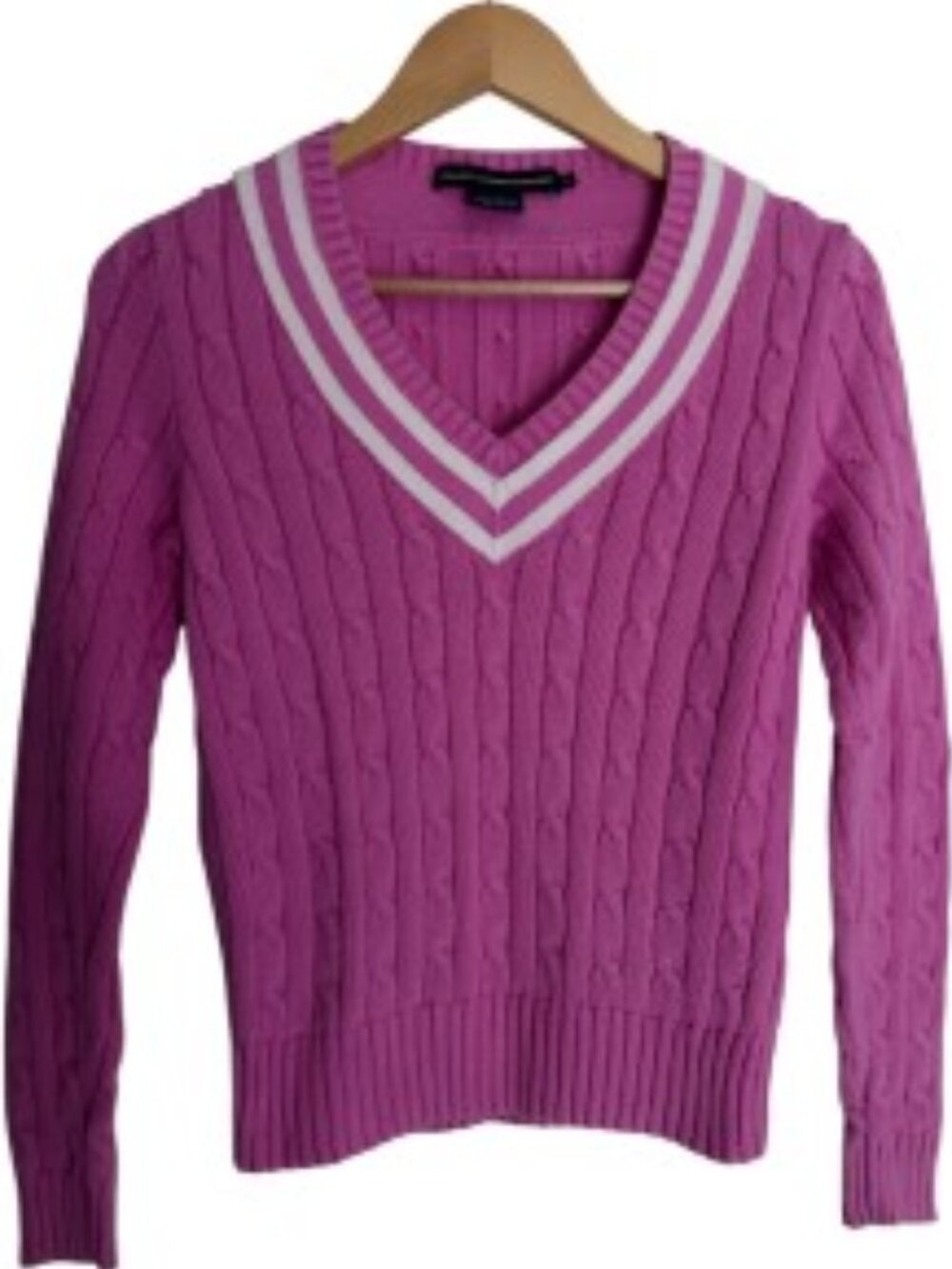 Ralph Lauren Sport Pink Cable Knit V Neck Sweater Medium